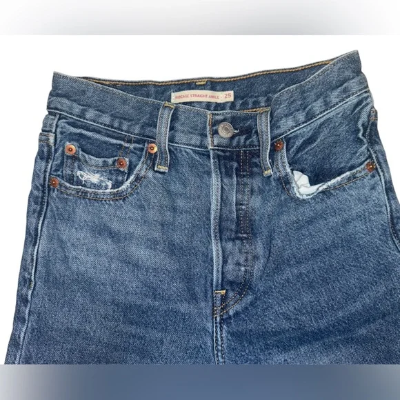 ⚡️Levi’s Ribcage Straight Ankle Jeans Size 25 Distressed Medium Wash - Picture 4 of 8
